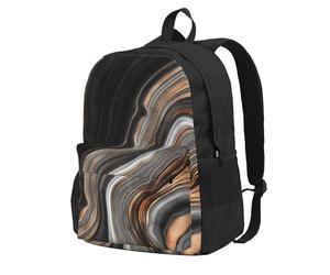 InOmak Marbre noir élégant veiné d'or et de cuivre,Sac à dos à poches, sac à dos décontracté, sac d'école résistant à l'eau pour les voyages, la randonnée ou le camping