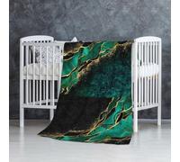 InOmak Marbre Noir Sarcelle, Malachite Verte avec veines dorées et Taches dorées,Couverture Douce et Chaude en Flanelle Anti-Boulochage 76 x 127 cm