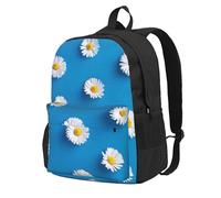 InOmak Marguerite blanche imprimée,Sac à dos à poches, sac à dos décontracté, sac d'école résistant à l'eau pour les voyages, la randonnée ou le camping