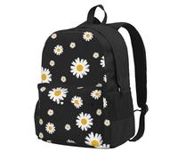 InOmak Marguerite blanche jaune fleur noire,Sac à dos à poches, sac à dos décontracté, sac d'école résistant à l'eau pour les voyages, la randonnée ou le camping