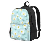 InOmak Marguerite délicate bleue et blanche,Sac à dos à poches, sac à dos décontracté, sac d'école résistant à l'eau pour les voyages, la randonnée ou le camping