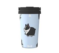 InOmak Modèle de chien Boston Terrier,Tasse à café portable de 500 ml en acier inoxydable, isotherme.