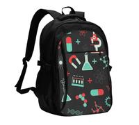 InOmak Modèles de chimie verte et de science, Sac à dos de voyage décontracté pour ordinateur portable avec port de chargement USB pour hommes et femmes