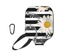 InOmak Motif à Rayures de Marguerites et de Notes de Musique, Housse de Raquette de Pickleball - Étui Compatible avec Toutes Les Formes et Tailles de Raquettes