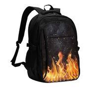 InOmak Motif de barbecue au charbon de bois flamboyant, Sac à dos de voyage décontracté pour ordinateur portable avec port de chargement USB pour hommes et femmes