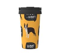 InOmak Motif de chiot Boston Terrier,Tasse à café portable de 500 ml en acier inoxydable, isotherme.
