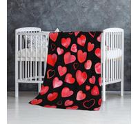 InOmak Motif de Coeurs Rouges à l'aquarelle,Couverture Douce et Chaude en Flanelle Anti-Boulochage 76 x 127 cm