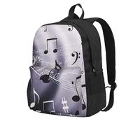 InOmak Musique et cœur rouge,Sac à dos à poches, sac à dos décontracté, sac d'école résistant à l'eau pour les voyages, la randonnée ou le camping