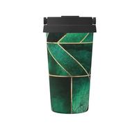 InOmak Nature abstraite - Vert émeraude,Tasse à café portable de 500 ml en acier inoxydable, isotherme.