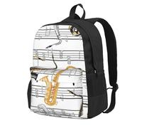 InOmak Notes de musique Saxophones,Sac à dos à poches, sac à dos décontracté, sac d'école résistant à l'eau pour les voyages, la randonnée ou le camping