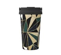 InOmak Nouveau motif géométrique Art déco vert émeraude et or,Tasse à café portable de 500 ml en acier inoxydable, isotherme.