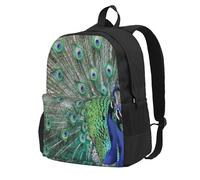 InOmak Paon déployant ses plumes, ailes ouvertes,Sac à dos à poches, sac à dos décontracté, sac d'école résistant à l'eau pour les voyages, la randonnée ou le camping