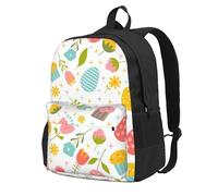 InOmak Pâques printanière avec des fleurs et des œufs,Sac à dos à poches, sac à dos décontracté, sac d'école résistant à l'eau pour les voyages, la randonnée ou le camping