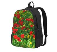 InOmak Paysage de prairie de ferme avec champ de coquelicots rouges (Impression),Sac à dos à poches, sac à dos décontracté, sac d'école résistant à l'eau pour les voyages, la randonnée ou le camping