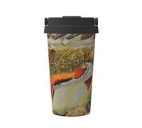 InOmak Pêche à la mouche de la truite,Tasse à café portable de 500 ml en acier inoxydable, isotherme.