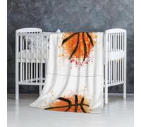InOmak Peinture Abstraite Orange de Basket-Ball sur Fond Blanc,Couverture Douce et Chaude en Flanelle Anti-Boulochage 76 x 127 cm