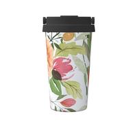 InOmak Pivoine pêche,Tasse à café portable de 500 ml en acier inoxydable, isotherme.