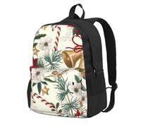 InOmak Poinsettia de Noël, fleurs, cloche de Noël,Sac à dos à poches, sac à dos décontracté, sac d'école résistant à l'eau pour les voyages, la randonnée ou le camping