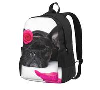 InOmak Rose de la Saint-Valentin pour un bouledogue français,Sac à dos à poches, sac à dos décontracté, sac d'école résistant à l'eau pour les voyages, la randonnée ou le camping