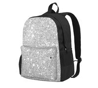 InOmak Ruauru Paillettes Argent Clair,Sac à dos à poches, sac à dos décontracté, sac d'école résistant à l'eau pour les voyages, la randonnée ou le camping