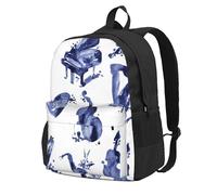 InOmak Saxophone blues, piano, violoncelle, basse,Sac à dos à poches, sac à dos décontracté, sac d'école résistant à l'eau pour les voyages, la randonnée ou le camping