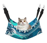 InOmak Surf Tropical Bleu avec Palmiers,Hamac Suspendu pour Chat, lit Suspendu Doux Double Face pour Petits Chiens,L