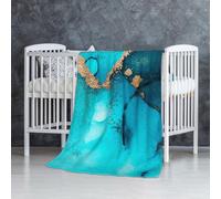InOmak Tourbillons dorés Abstraits Tendance Bleu Sarcelle,Couverture Douce et Chaude en Flanelle Anti-Boulochage 76 x 127 cm