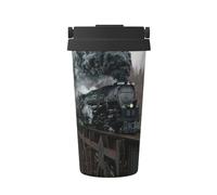 InOmak Train à vapeur et chemin de fer,Tasse à café portable de 500 ml en acier inoxydable, isotherme.