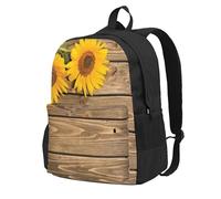 InOmak Trois tournesols sur un plateau en bois,Sac à dos à poches, sac à dos décontracté, sac d'école résistant à l'eau pour les voyages, la randonnée ou le camping