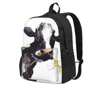 InOmak Vache avec une fleur de marguerite,Sac à dos à poches, sac à dos décontracté, sac d'école résistant à l'eau pour les voyages, la randonnée ou le camping