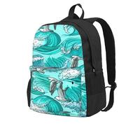 InOmak Vagues, croquis, mouettes, oiseaux,Sac à dos à poches, sac à dos décontracté, sac d'école résistant à l'eau pour les voyages, la randonnée ou le camping