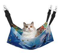 InOmak Vie Marine Blue Sea World Coral Dolphin,Hamac Suspendu pour Chat, lit Suspendu Doux Double Face pour Petits Chiens,M