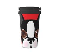 InOmak Visage de Boston Terrier,Tasse à café portable de 500 ml en acier inoxydable, isotherme.