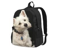 InOmak West Highland Terrier avec collier,Sac à dos à poches, sac à dos décontracté, sac d'école résistant à l'eau pour les voyages, la randonnée ou le camping