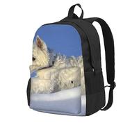 InOmak Westie Winter West Highland White Terrier Chiens,Sac à dos à poches, sac à dos décontracté, sac d'école résistant à l'eau pour les voyages, la randonnée ou le camping