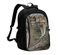 InOmak Wolf Print, Sac à dos de voyage décontracté pour ordinateur portable avec port de chargement USB pour hommes et femmes