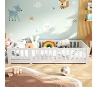 INONEFT Lit Montessori 90 x 200 cm avec Protection antichute, Lit au Sol Enfant, Bois Massif, Barre transversale, Convient aux Adolescents, Lit Simple, Unisexe