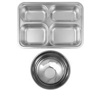 INOOMP 1 Set de Plateaux Compartimentés en Acier Inoxydable : Boîte à Lunch avec Couvercle, Assiette 4 Sections pour Enfants - Plateau et Bol Incassables pour École et Repas en Plein Air