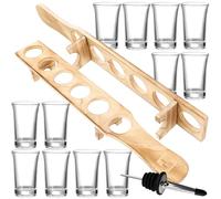 INOOMP 2 Ensembles Ensemble de Verres à Liqueur en Verre Transparent 1,5 Oz avec Verseur et Plateau en Bois pour Bar à Domicile, Rangement Compact et Organisation Robuste