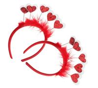 INOOMP 2 Pièces Bandeau Saint-valentin Serrage-tête Cœur Rouge en Plastique, Feutre et Plume, Léger, pour Femmes, Fête Romantique, Présent pour Famille et Amis