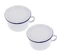 INOOMP 2 pièces Bol à Soupe Émaillé Rétro avec Couvercles Grand Bol Ramen Épais pour Nouilles Instantanées