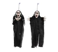INOOMP 2 Pièces Décoration Halloween Suspendue Extérieur Fantômes Suspendus Squelette Réaliste avec Ventouse pour Maison Hantée et Escape