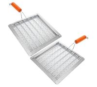 INOOMP 2 Pièces Grille à Griller Barbecue, Panier à Poisson | Poignée Bois Isolée, Circulation Thermique, Usage Camping et Pique-niques, Outil Portable pour Cuisson