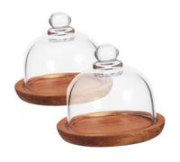 INOOMP 2 pièces Présentoir à Gâteaux Verre avec Hermétique Plateau Acacia Lot pour Conserver Fraîcheur et Présenter Pâtisseries Fruits Biscuits Usage Domestique et Festif