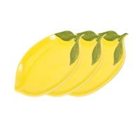INOOMP 3 Pièces Assiette à Dessert Citron en Céramique, Petit Plat Ovale