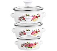 INOOMP 3 pièces Casseroles Émaillées Empilables Marmites à Soupe avec Doubles Poignées Ergonomiques Pots de Cuisson Antidérapants pour Cuisine Quotidienne Design Pratique avec Motifs