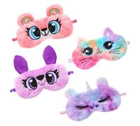 INOOMP 4 pièces Masques de Sommeil Pelucheux Animaux pour Garçon Fille Masque Yeux Doux et Confortable Bloque-lumière pour Nuit Paisible et Voyage