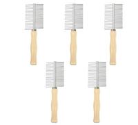 INOOMP 5pièces Pet Peigne De Toilettage Double Face Pour Chiens Et Chats Avec Manche Bois Et Acier Inoxydable Démêleur Et Anti-mue Pour Animaux De Compagnie