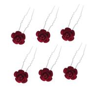 INOOMP 6 pièces Épingles à Cheveux Roses Vintage Velours Rouge Accessoires de Mariage Fleuris Piques à Cheveux U Antidérapants pour Femmes Décoration de Coiffure Élégante