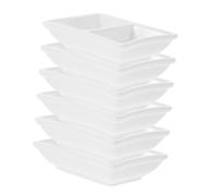 INOOMP 6 pièces Set de Petites Assiettes Céramique Blanche à Deux Compartiments Bols à Sauce pour Condiments Adapté pour Dîner Famille Hot Pot et Apéritifs